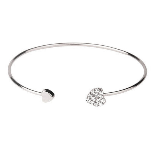 Heart Shape Rhinestone Bangle – Silver or Gold Plated Alloy (BDIY76)