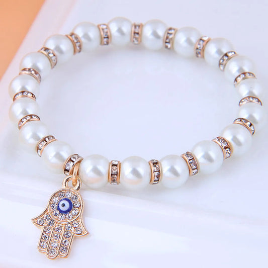 Korean Fashion Evil Eye Hamsa Hand Bracelet – Alloy Charm, Trendy Style