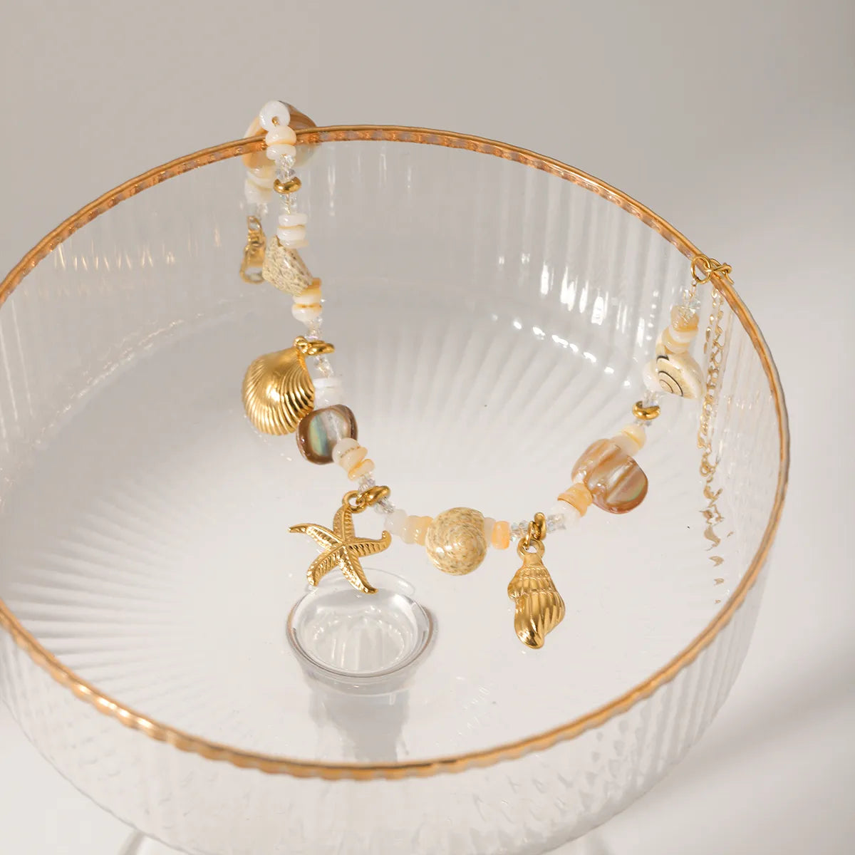 Shopify Product Title: Tropical Starfish & Shell Charm Bracelet – 18K Gold Plated Handmade