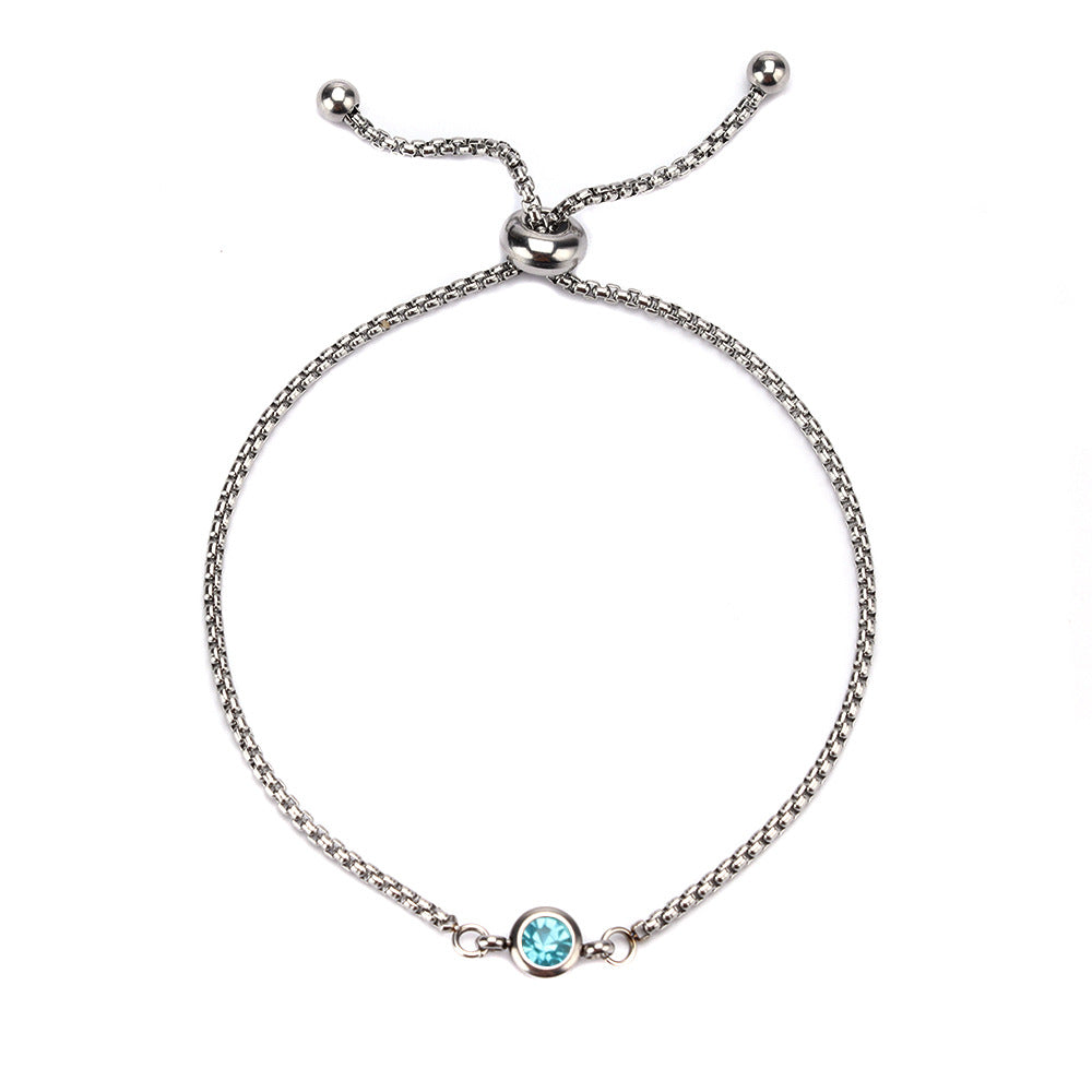 Mama Birthstone Bracelet – Simple Round Inlay, Titanium Steel Glow
