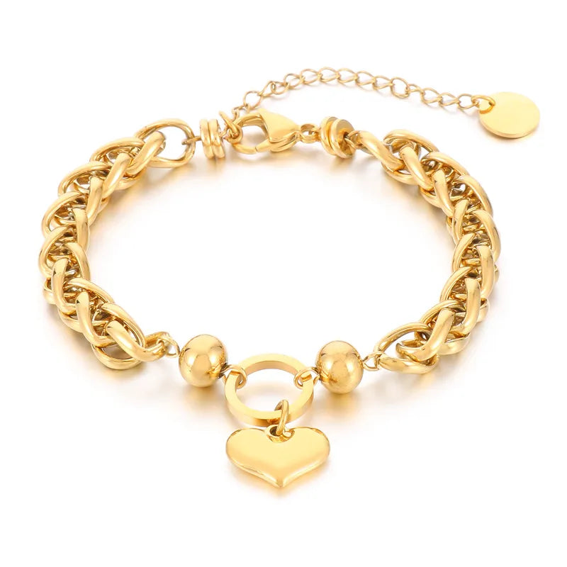 18K Gold Plated Heart Charm Bracelet | Titanium Steel