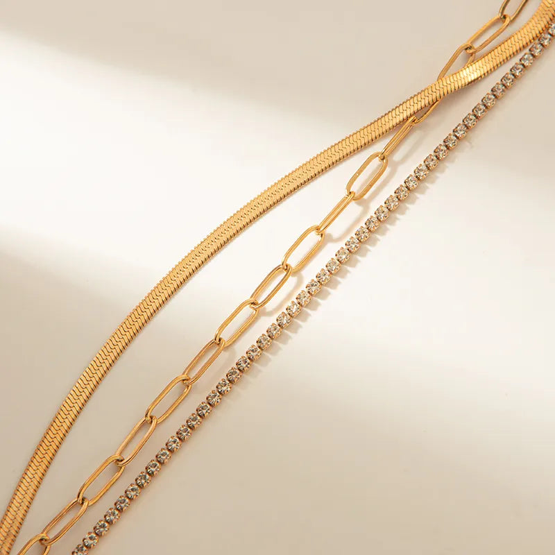 Simple Style Classic 304 Stainless Steel 14K Gold Plated Zircon Bracelet for Women