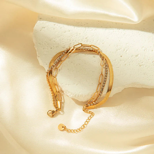 Simple Style Classic 304 Stainless Steel 14K Gold Plated Zircon Bracelet for Women