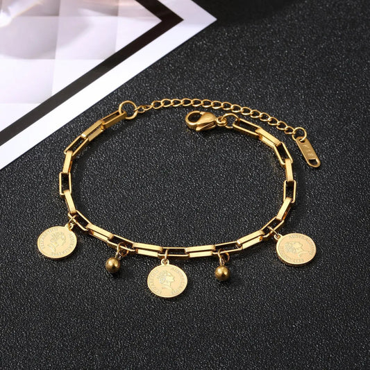 Bold Geometric 18K Gold Plated Charm Bracelet – Titanium Steel Style