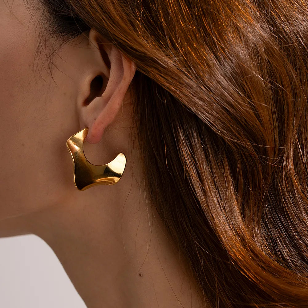 Sculptural 18K Gold Plated Stainless Steel Earrings – Modern Minimalist | Dariya Jewelry