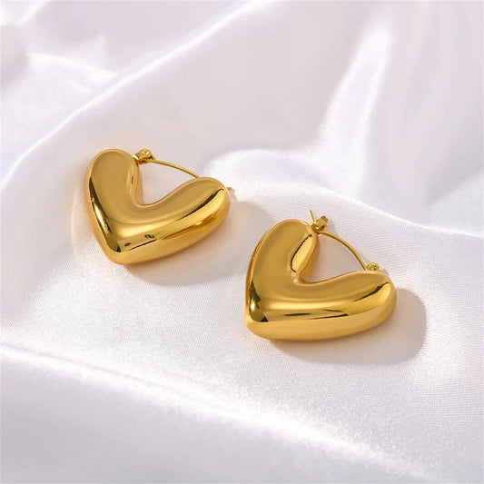 Puffy Heart Hoop Earrings – 18K Gold Plated Stainless Steel | Dariya Jewelry