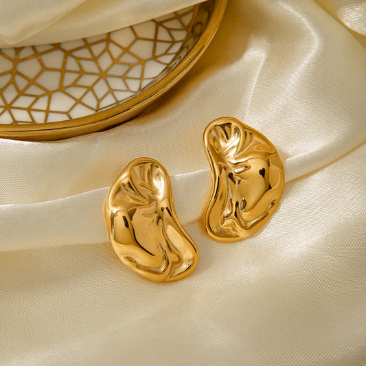 Bold Organic 18K Gold Plated Stainless Steel Stud Earrings – Classic Chic | EDIY106