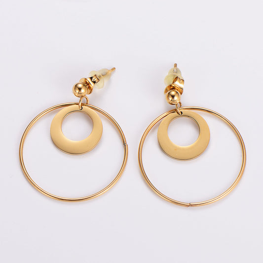Geometric Gold Hoop Drop Earrings – 18K Plated Stainless Steel | Dariya Jewelry