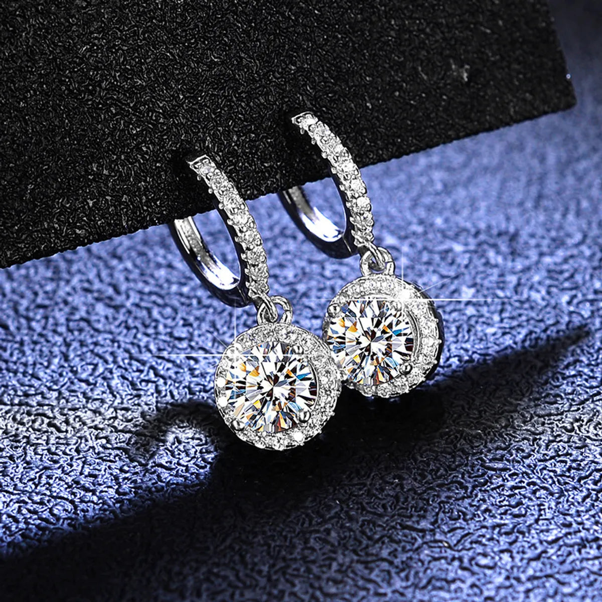 Simple Style Round Moissanite & Zircon Drop Earrings in Sterling Silver