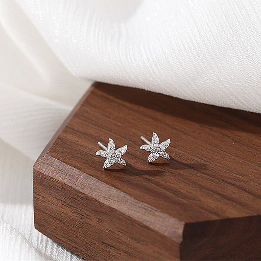 1 Pair Simple Style Starfish Inlay Sterling Silver Zircon Ear Studs – Elegant, Sparkling Jewelry for