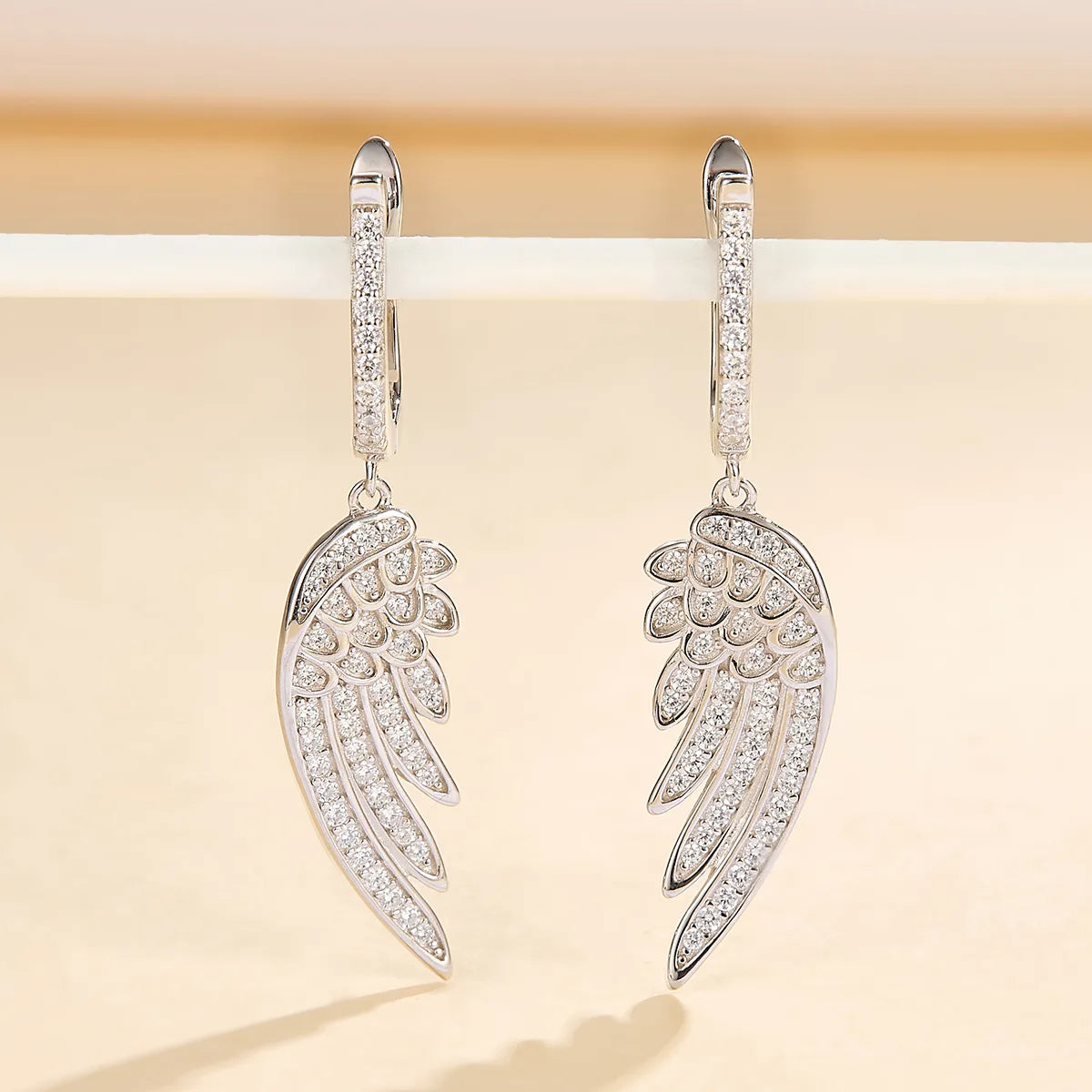 1 Pair Elegant Lady Feather Inlay Sterling Silver Zircon White Gold Plated Drop Earrings