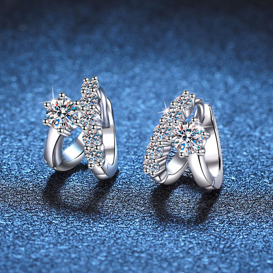 Elegant White Gold-Plated Sterling Silver Geometric Zircon Earrings – 1 Pair