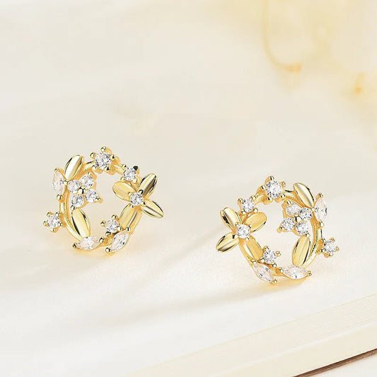 1 Pair Simple Style Leaf Inlay Sterling Silver Zircon Ear Studs – Elegant & Trendy