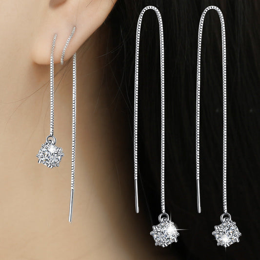 Simple Style Round Drop Earrings with White Gold Plating & Zircon Inlay - Copper Earrings for Women