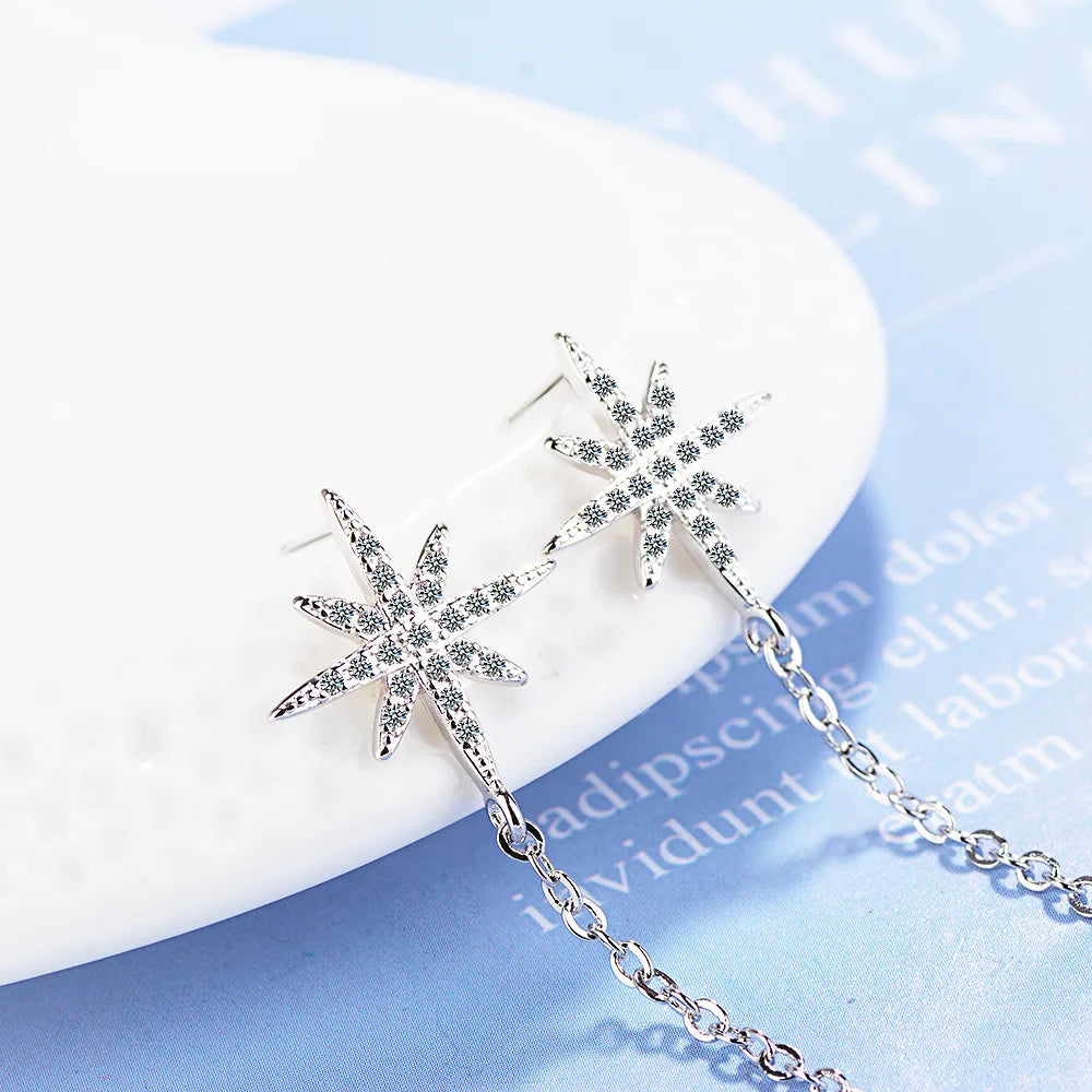 1 Pair IG Style Shiny Star Crystal Chain Inlay Copper Zircon Drop Earrings - Elegant & Trendy