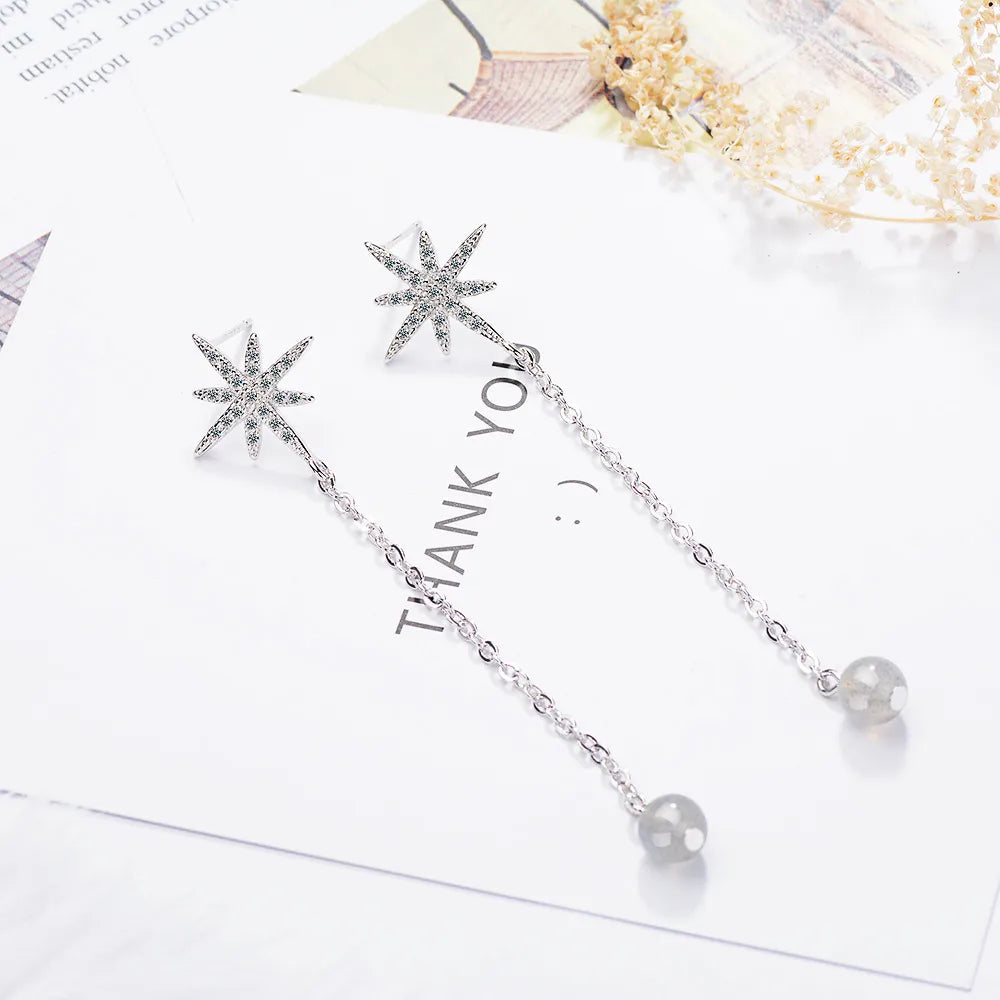 1 Pair IG Style Shiny Star Crystal Chain Inlay Copper Zircon Drop Earrings - Elegant & Trendy