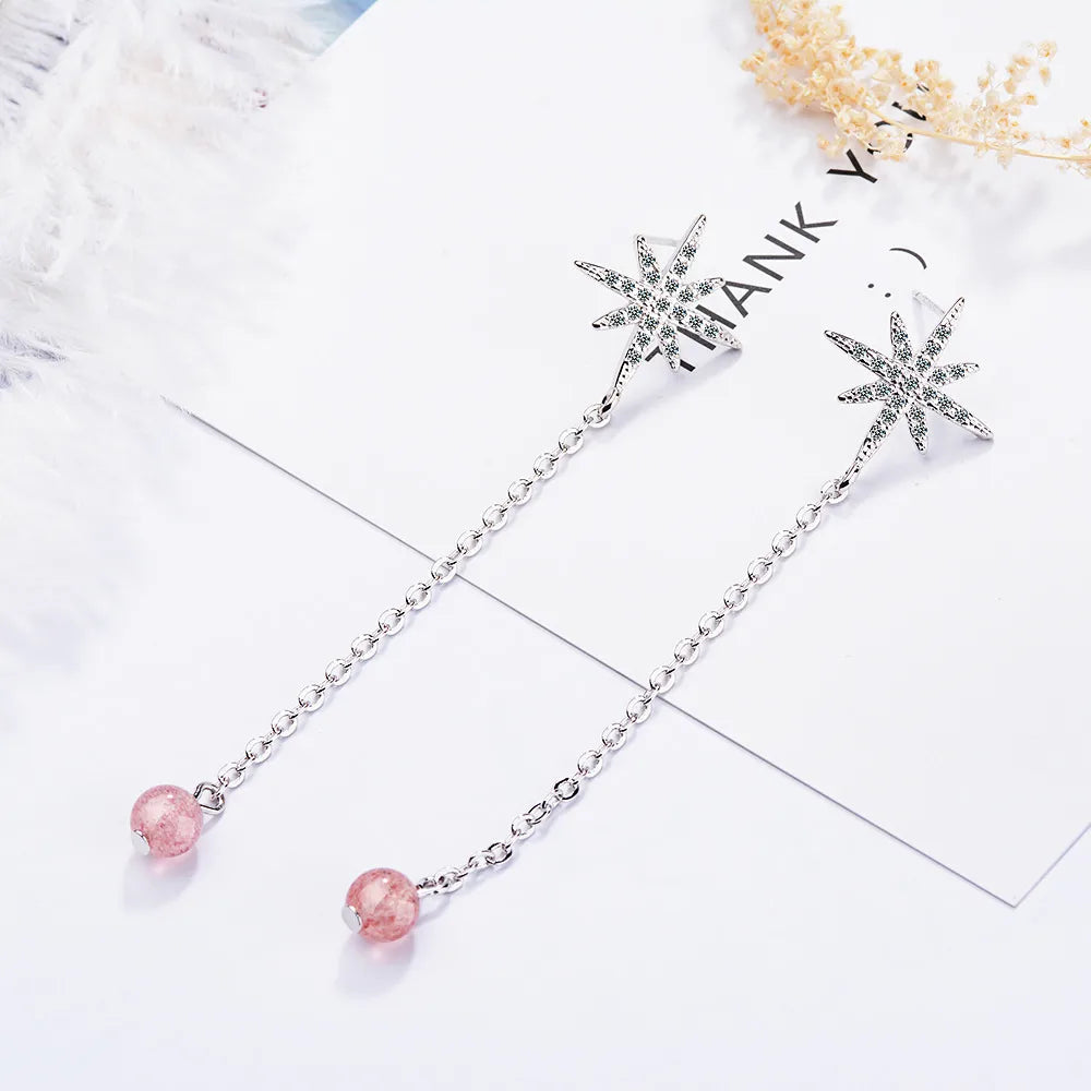 1 Pair IG Style Shiny Star Crystal Chain Inlay Copper Zircon Drop Earrings - Elegant & Trendy