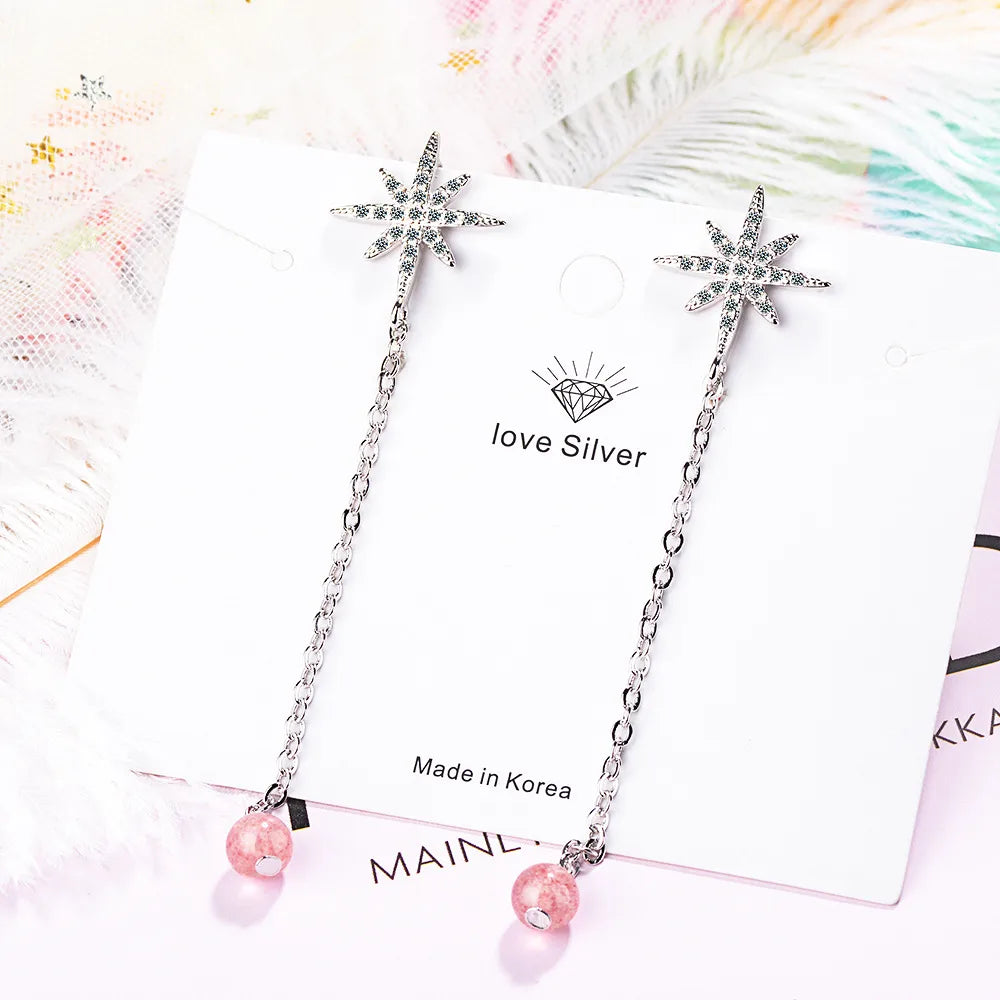 1 Pair IG Style Shiny Star Crystal Chain Inlay Copper Zircon Drop Earrings - Elegant & Trendy