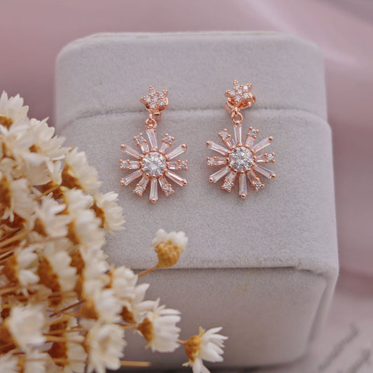 Shiny Flower Copper Zircon Drop Earrings - Gold Plated, IG Style