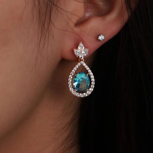Elegant 18K Gold-Plated Drop Earrings with Sparkling Gemstones | Alloy & Copper
