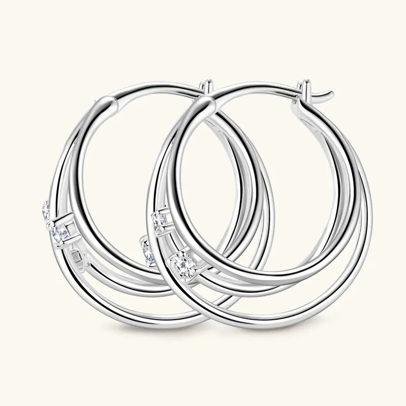 Sterling Silver & Gold-Plated Triple Hoop Moissanite Earrings – Classic Sparkle | Dariya Jewelry
