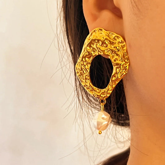 Elegant Irregular Pearl Drop Earrings – 201 Stainless Steel 18K Gold Plated | Dariya Jewelry