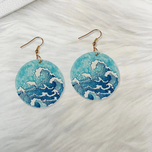 Blue Acrylic Wave Drop Earrings – Hawaiian Marine Style Fun