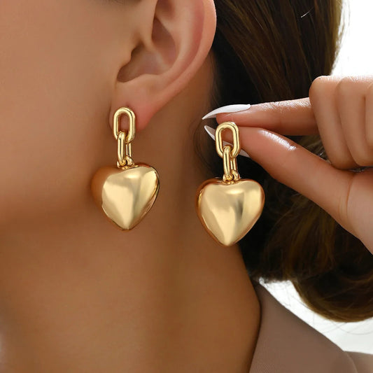 Bold IG-Style Heart Drop Earrings – Zinc Alloy Shine, 17g Statement Glam