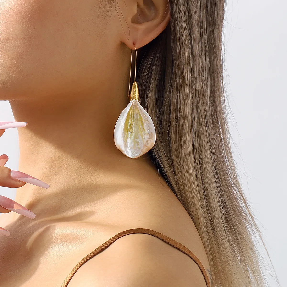 Elegant Geometric Petal Drop Earrings for Women – Alloy & Iron Statement Design