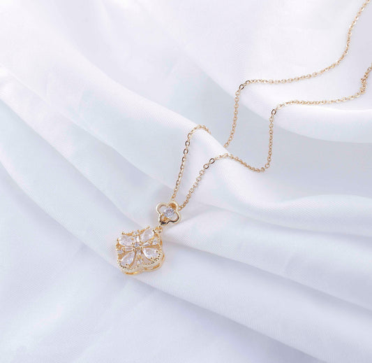 🧡 Elegant Romantic Flower Zircon Pendant Necklace – Gold Plated Stainless Steel | Dariya Jewelry