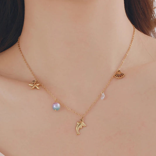 Gold Plated Stainless Steel Dolphin Charm Necklace – Beachy & Elegant