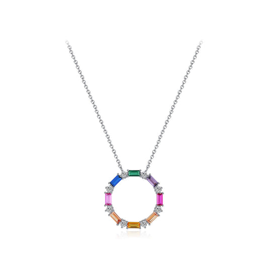 Colorful Circle Zircon Necklace in 925 Sterling Silver | Dariya Jewelry