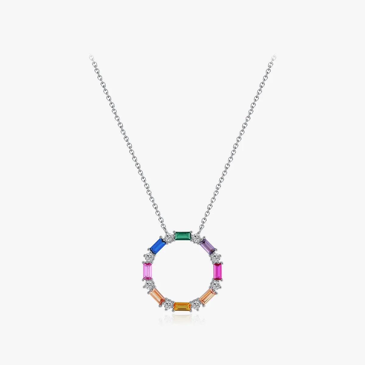 Colorful Circle Zircon Necklace in 925 Sterling Silver | Dariya Jewelry