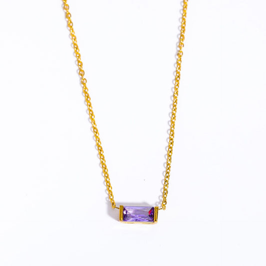 Personalized Birthstone Necklace – Gold-Plated Titanium Steel, Rectangle Charm