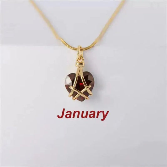 Heart Birthstone Pendant Necklace – Alloy Gold-Plated Unisex Charm | Dariya Jewelry