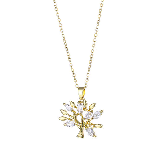 Minimalist Tree Pendant Necklace – Gold-Plated Stainless Steel Elegance