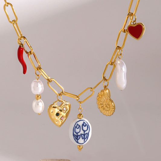 Trendy Heart & Charm Stainless Steel Necklace – IG Style | Dariya Jewelry