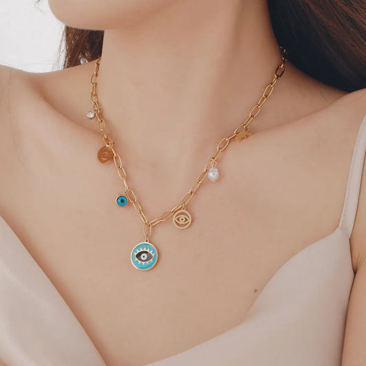 Devil's Eye Pendant Necklace – 18K Gold Plated Turquoise Charm | 304 Stainless Steel