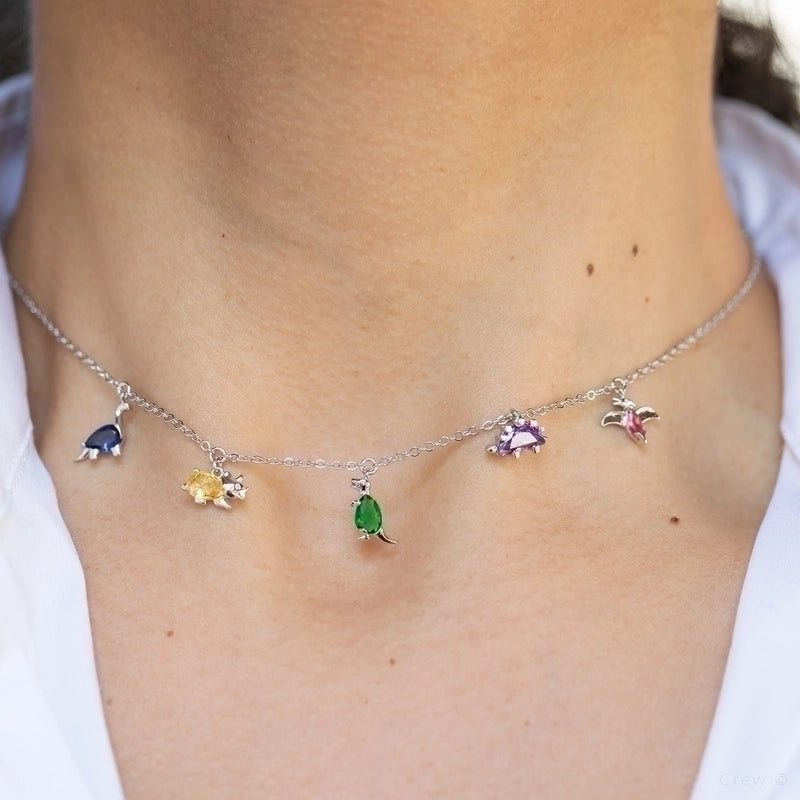 Dinosaur Charm Anklet & Necklace – 18K Gold Colorful Animal Jewelry | Brass