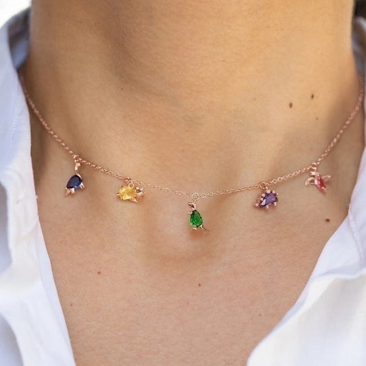 Dinosaur Charm Anklet & Necklace – 18K Gold Colorful Animal Jewelry | Brass