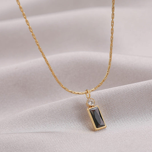 Gold-Plated Rectangle Zircon Pendant Necklace – Titanium Steel, Fashion Style