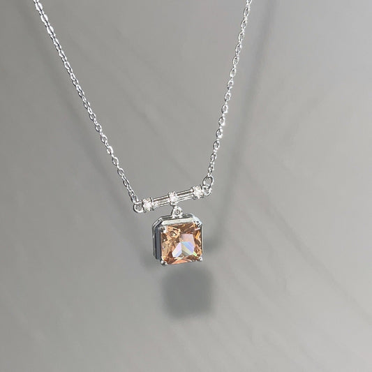 Elegant Square Zircon Pendant Titanium Steel Necklace for Women