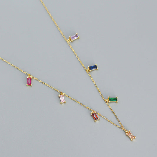 Colorful Zircon Charm Necklace 925 Sterling Silver by Dariya Jewelry
