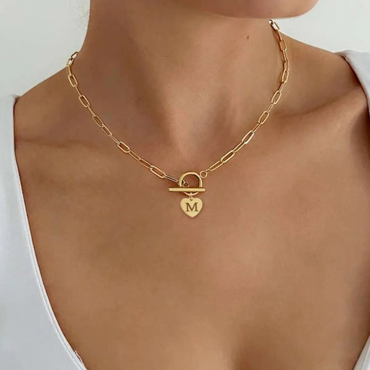 Gold Stainless Steel Heart Initial Necklace – Personalized Charm Style SKU: NDIY128 Brand: Dariya Jewelry