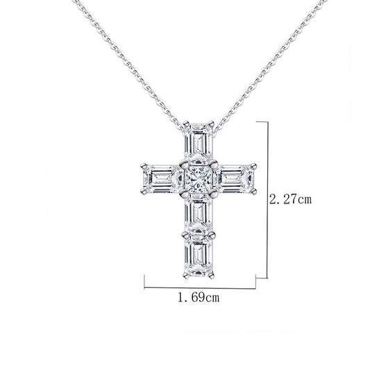 Elegant Sterling Silver Cross Necklace with Zircon & White Gold Plating