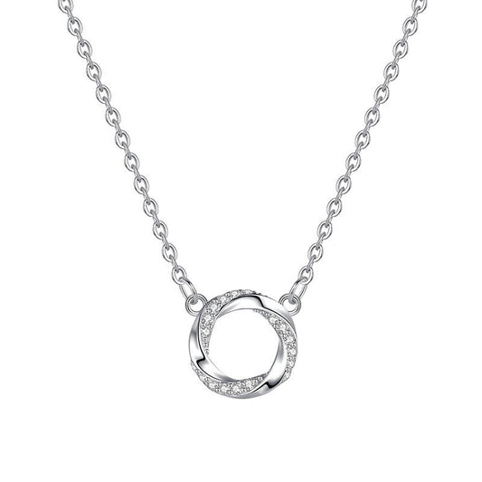 Sterling Silver Round Pendant Necklace with Sparkling Rhinestone Inlay – Elegant Everyday Charm | Dariya Jewelry