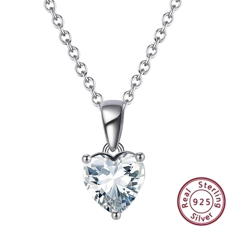 Heart Shape Sterling Silver Pendant Necklace with Zircon – White Gold Plated
