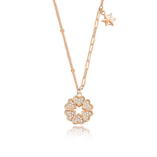 Simple Heart-Shaped Sterling Silver Pendant Necklace with Zircon Inlay