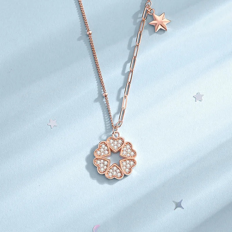 Simple Heart-Shaped Sterling Silver Pendant Necklace with Zircon Inlay