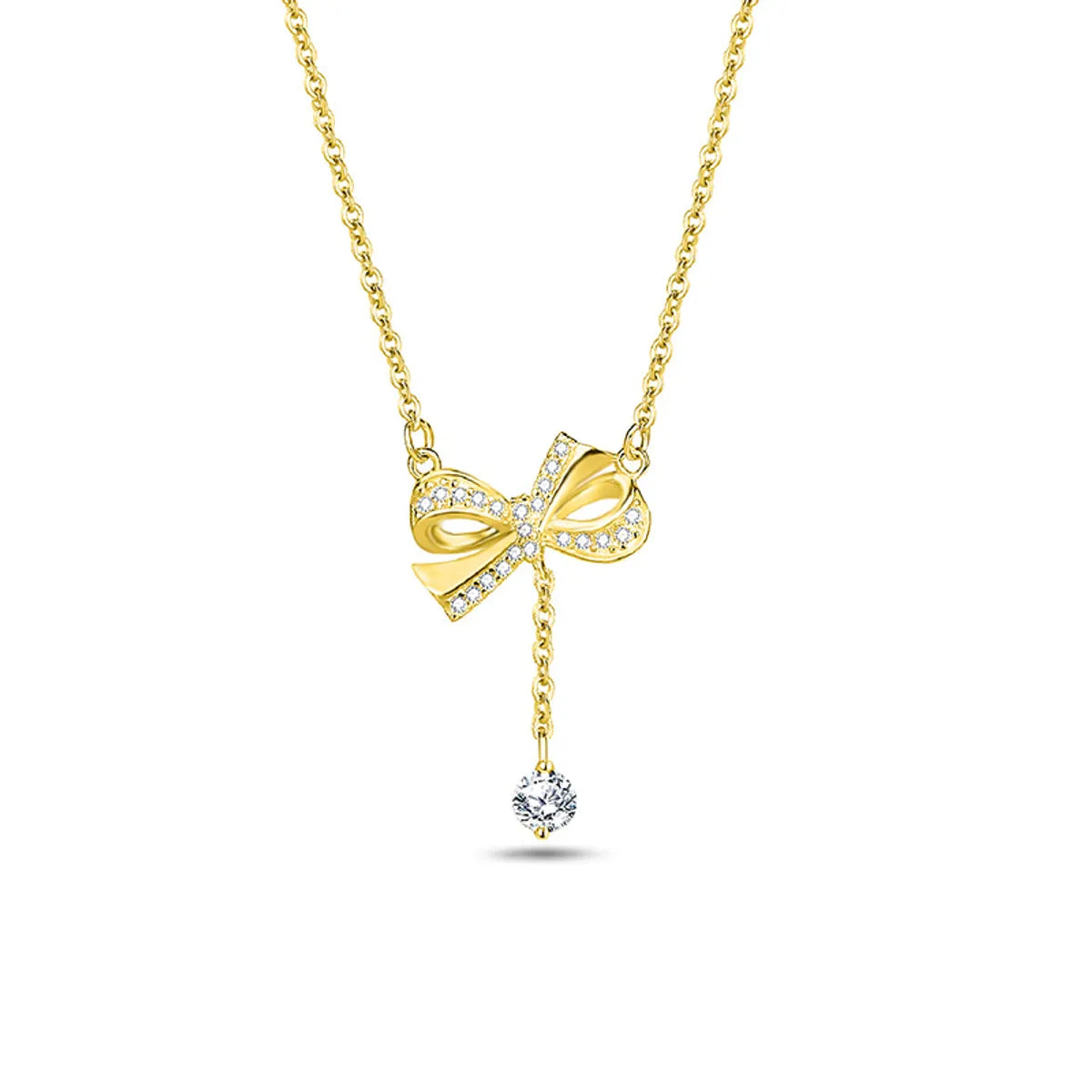 Simple Style Bow Knot Sterling Silver Pendant Necklace with Zircon Inlay